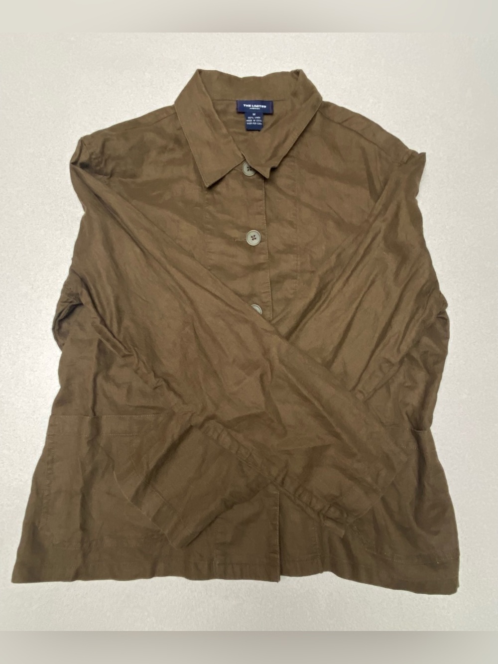 Limited America 100% Linen Button Trench Jacket Shirt Lightweight Breathable M